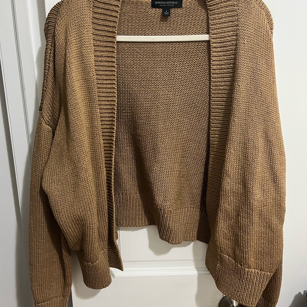 Banana Republic Women's Organic Cotton Open-Front Cardigan Sweater - Camel
